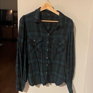 Sanctuary Black and Green Checkered Shirt